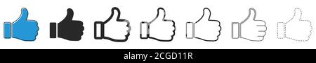 Set of Like icons. Up thumbs icon. Icons with different line thickness. Vector illustration. Stock Vector