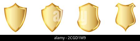 Set of gold shields. Shields icons isolated. Vector illustration. Gold symbol of secure Stock Vector