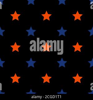 Autumn seamless stars patterns . Endless texture for wallpaper, background, wrapping. halloween and thanksgiving ornament. Orange, blue, black colors. Stock Photo