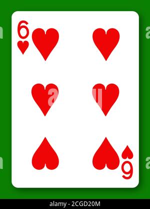 6 Six of Hearts playing card with clipping path to remove background and shadow Stock Photo