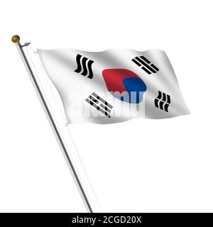 South Korea Flagpole 3d illustration on white with clipping path Stock Photo