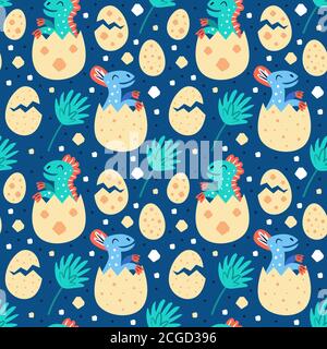 Set of little cute dinosaurs. Little cute blue baby tyrannosaurus rex in eggs. Prehistoric animals. Jurassic world. Flat cartoon colourful vector hand Stock Vector