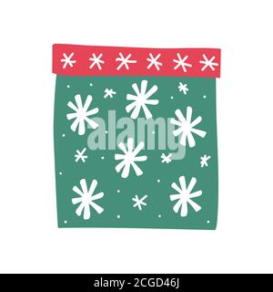 Christmas gift with bright white snowflakes. Funny green box with a red cap. Cartoon vector illustration isolated on a white background Stock Vector