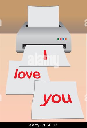 Vector illustration of a printer with the message of i love you. Stock Vector