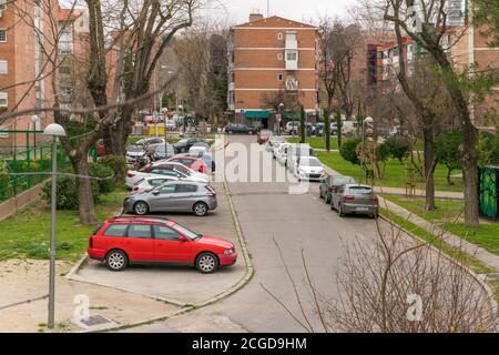 MADRID, SPAIN - FEBRUARY 17, 2020: Courtyard in the modern part of the city of Madrid. Stock Photo