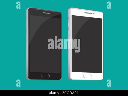 Vector illustration of two smart phone in black and white isolated on green background Stock Vector