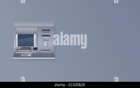 ATM on empty wall. Automated teller machine realistic vector illustration. Stock Vector