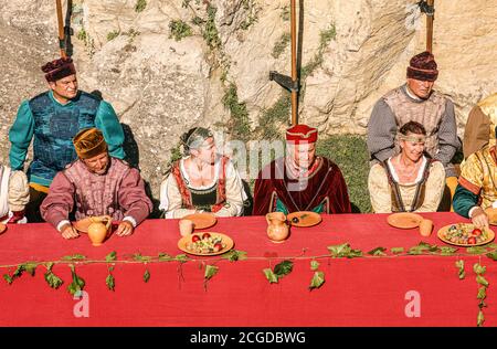 Republic of San Marino - Festa Del Santo - Cava dei Balestrieri - Medieval banquet Stock Photo