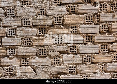 building concrete bricks laid in the greek construction style on a site on zante in greece. Stock Photo