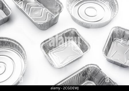 Disposable metal food container isolated on white background Stock Photo