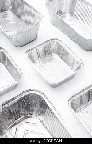 Disposable metal food container isolated on white background Stock Photo