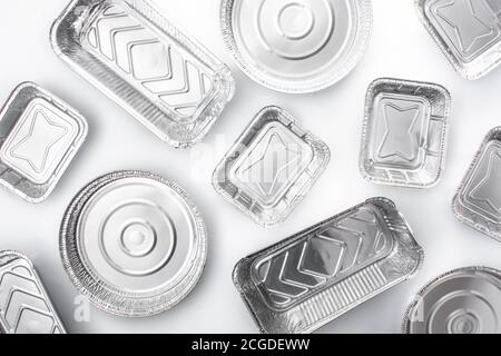 Disposable metal food container isolated on white background Stock Photo