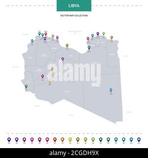 Libya map with location pointer marks. Infographic vector template, isolated on white background. Stock Vector