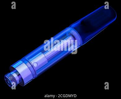 Cannabis Vape Cart with Glass Body for THC & CBD on black background Stock Photo