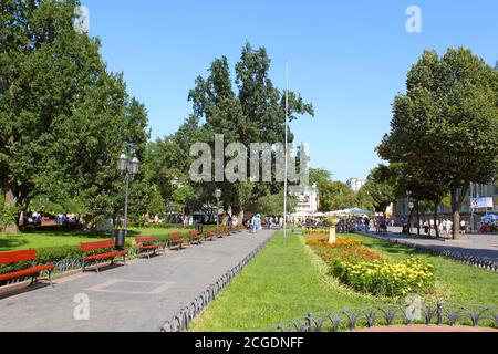 ODESA, UKRAINE - JULY 21, 2012: View of Derybasivska Street in the summer Stock Photo