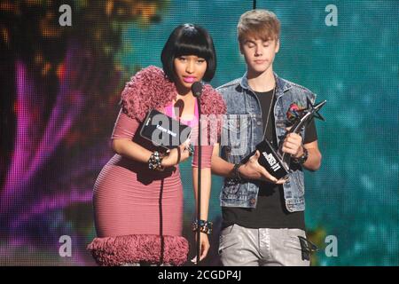 Nicki Minaj and Justin Bieber at the BET Awards '11 Show held at the Shrine Auditorium on June 26, 2011 in Los Angeles, California.  © Star Shooter / MediaPunch Inc. Stock Photo