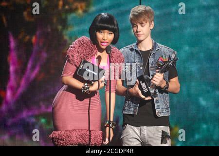 Nicki Minaj and Justin Bieber at the BET Awards '11 Show held at the Shrine Auditorium on June 26, 2011 in Los Angeles, California.  © Star Shooter / MediaPunch Inc. Stock Photo