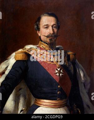 Napoleon III by Auguste PèreBoulard after Franz Winterhalter, oil on canvas, 1855. Portrait of Charles-Louis Napoléon Bonaparte (1808-1873), the first president of France from 1848 to 1852, and the last French emperor from 1852 to 1870. Stock Photo