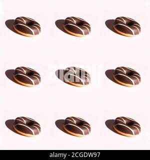 Summer pattern with chocolate donut on a light background.  Stock Photo