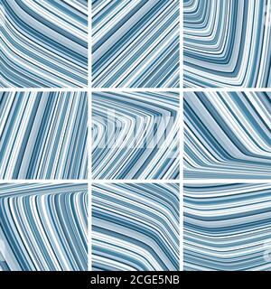 Set of abstract striped tile pattern with blue and grey thin stripes. Graphic vector design Stock Vector