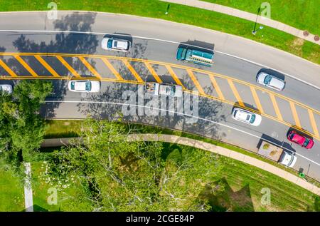 Aerial view of traffic on highway 27 in East Hampton, NY Stock Photo