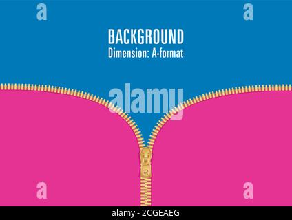 Cool golden zipper in A4 dimension. Vector illustration. Stock Vector