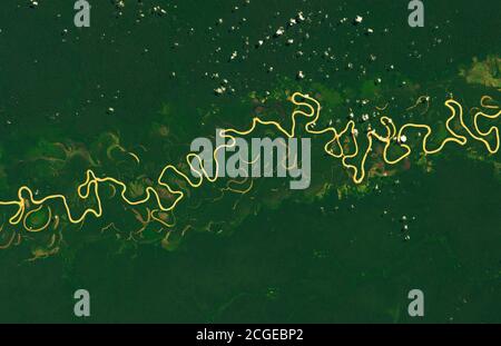 The Juruá River emerges from highlands in east-central Peru, then winds its way through lowlands in Brazil. By the time it empties into the Amazon Riv Stock Photo