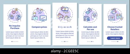 Smart spender tips onboarding mobile app page screen with concepts Stock Vector