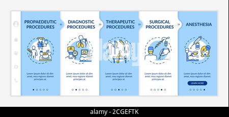 Medical procedures types onboarding vector template Stock Vector