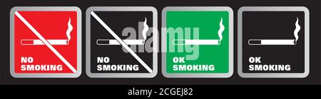 Signs for smoking and no smoking. Collection. Vector illustration. EPS10. Stock Vector