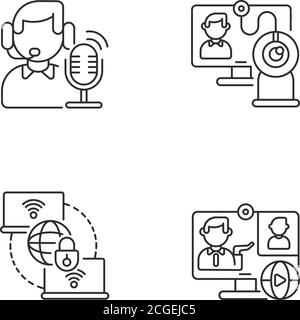 Web conference linear icons set Stock Vector