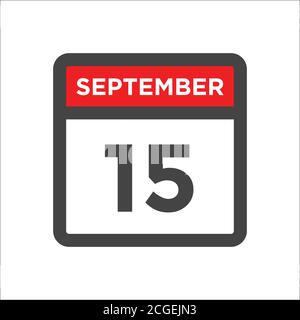 September 15 calendar icon with day & month Stock Vector