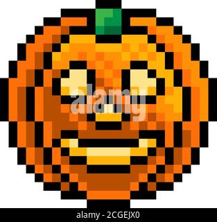 Halloween Pumpkin Lantern Pixel Art Game Icon Stock Vector