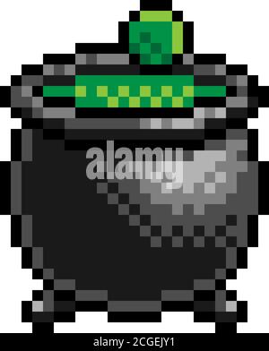 Halloween Witch Cauldron Pixel Art Game Icon Stock Vector