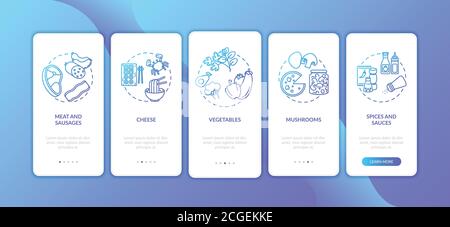 Pizza constructor onboarding mobile app page screen with concepts Stock Vector