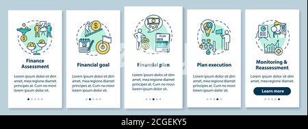 Financial planning process onboarding mobile app page screen with concepts Stock Vector