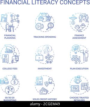 Financial literacy concept icons set Stock Vector