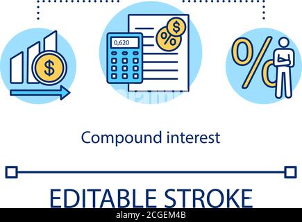 compound interest line icon, outline symbol, vector illustration ...