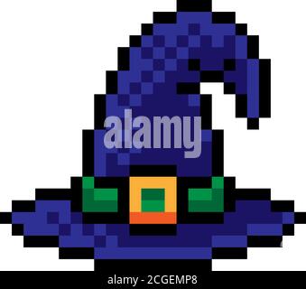 Halloween Witch Hat Game Pixel Art Icon Stock Vector