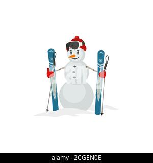 Snowman with ski icon Stock Vector