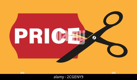 price cut discount symbol with price tag cut in half vector illustration Stock Vector