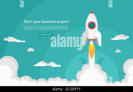 Business startup concept in flat design style. Space rocket launch. Vector illustration. Stock Vector