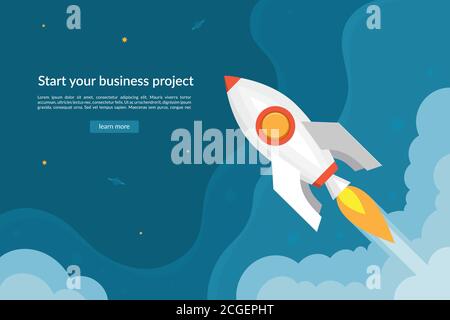 Business start up concept with launching rocket. Stock Vector