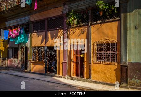 Havana, Cuba, July 2019, close up of a colourful house wall in the old part of the city Stock Photo