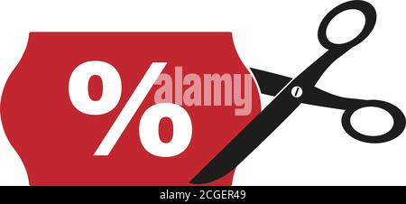 price cut or price reduction symbol with scissors cutting label with percentage sign vector illustration Stock Vector