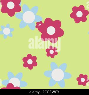 Cartoon Flowers Seamless Vector Pattern - Repeating ornament for textile, wraping paper, fashion etc. Stock Vector