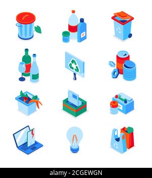 Waste sorting - modern colorful isometric icons set Stock Vector