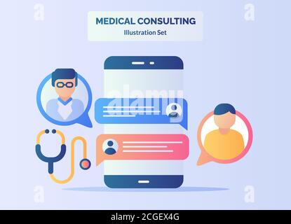 Medical consulting patient doctor chat message smartphone with flat color style Stock Vector
