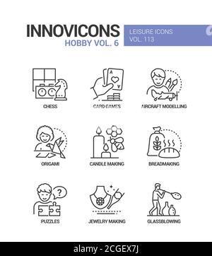 Hobby and activities - line design style icons set Stock Vector