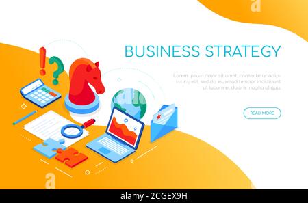 Business strategy concept - modern colorful isometric web banner Stock Vector